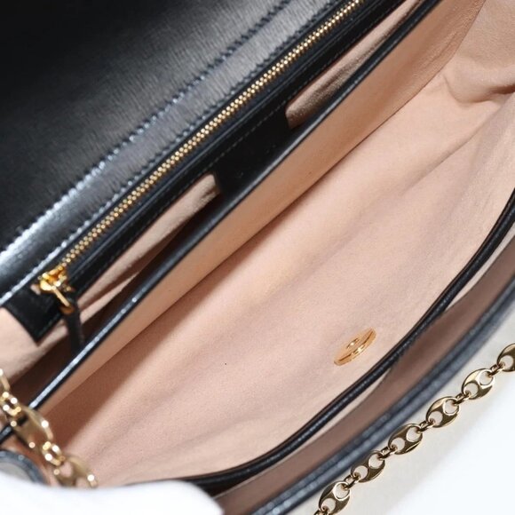 GUCCI Chain Marina Shoulder Bag Leather Black Gold 576422 Auth 133932V - Picture 11 of 16